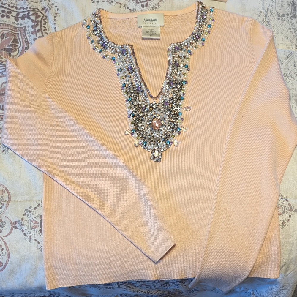 Vintage Neiman Marcus Embellished Top with Pearls and Jewels